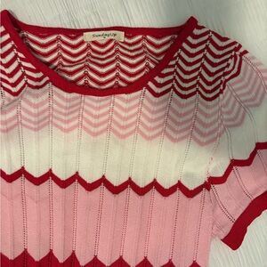Sunday Pink, White & Red Chevron Knit Top